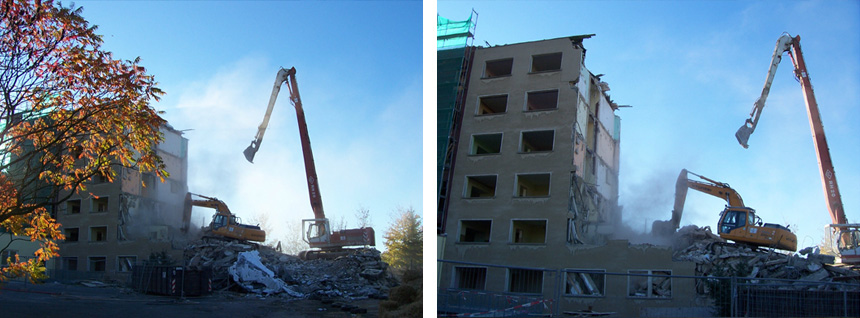 Kontrollierter Rückbau - Bettenhaus - Pflegestift Oberland in Ebersbach-Neugersdorf - Detail Abbrucharbeiten 4